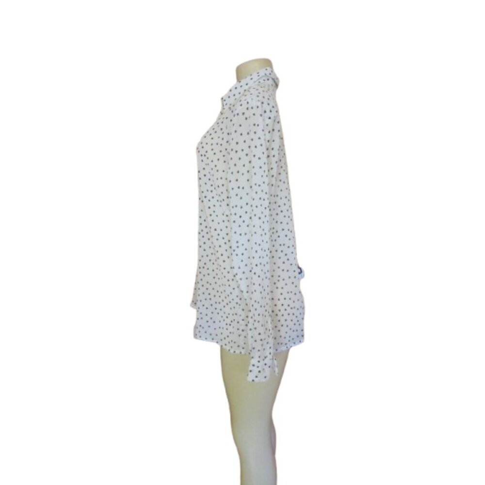 White Montego Size 14 Long Sleeve Button-Up Blouse With Black Heart Pattern - Picture 4 of 7